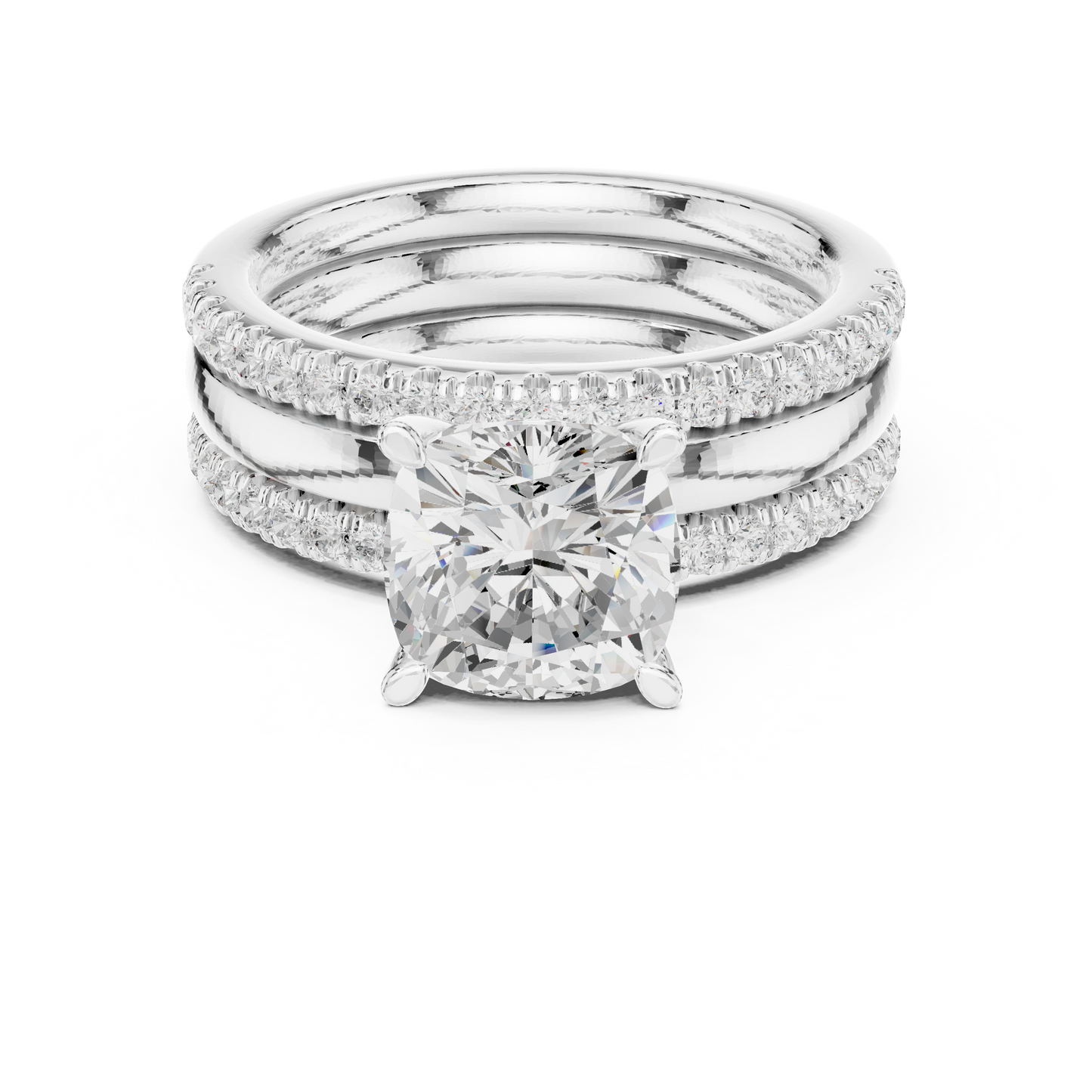 3.50ctw Cushion Diamond Multi-Row Layered Triple Band Ring - Solid Gold