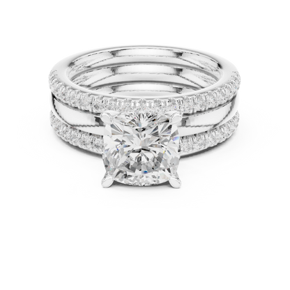 3.50ctw Cushion Diamond Multi-Row Layered Triple Band Ring - Solid Gold