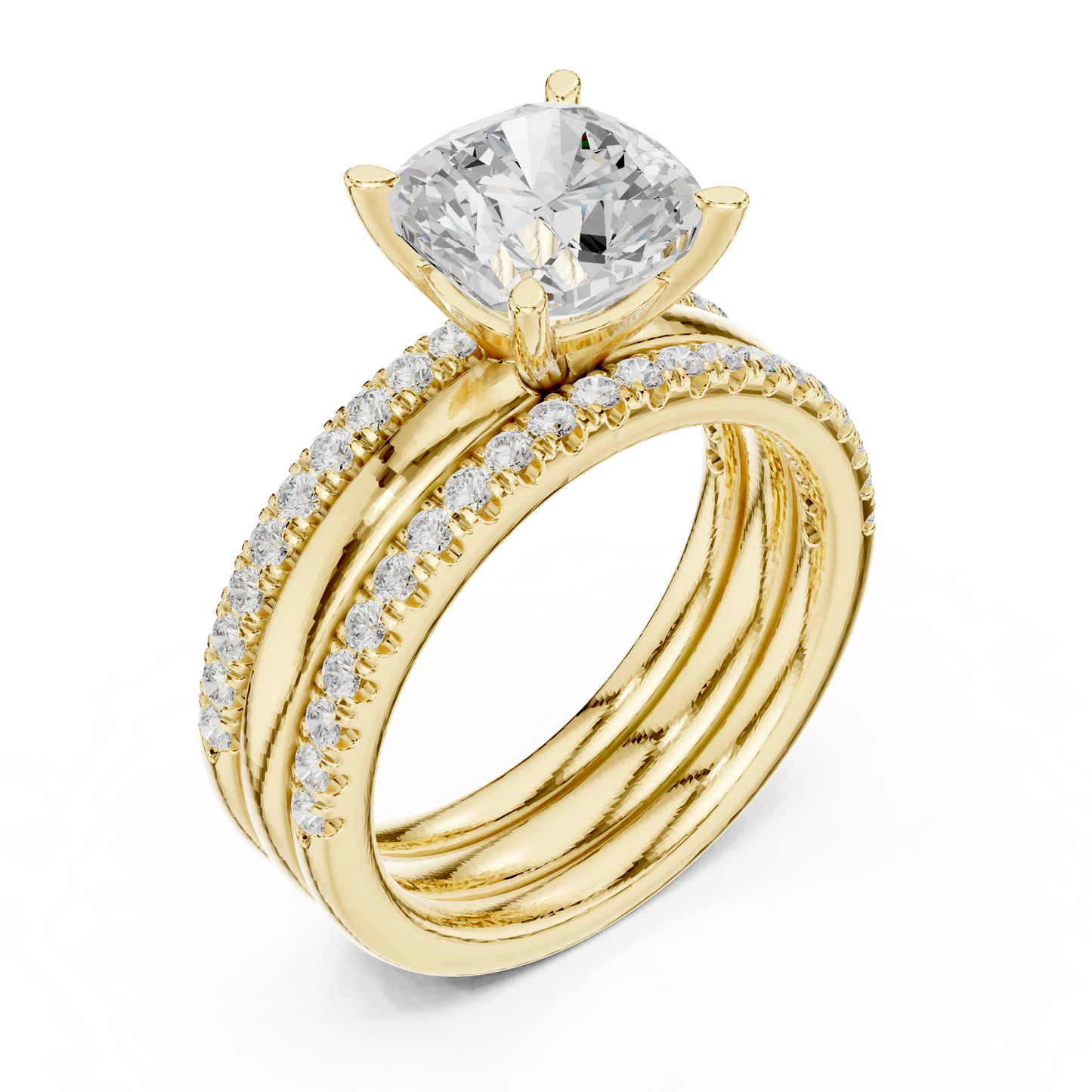 3.50ctw Cushion Diamond Multi-Row Layered Triple Band Ring - Solid Gold