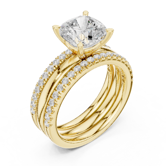 3.50 Carat Cushion Diamond Multi-Row Layered Triple Band Ring - Solid Gold