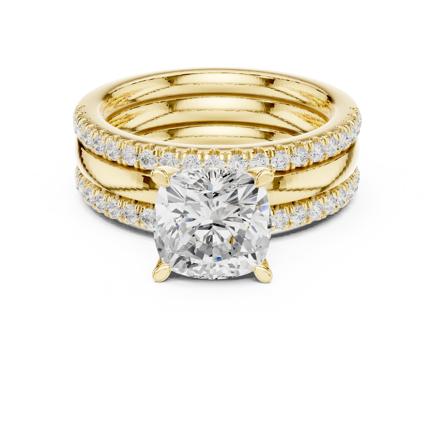 3.50ctw Cushion Diamond Multi-Row Layered Triple Band Ring - Solid Gold