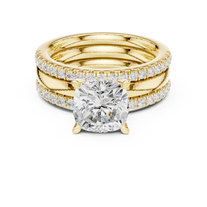 3.50ctw Cushion Diamond Multi-Row Layered Triple Band Ring - Solid Gold