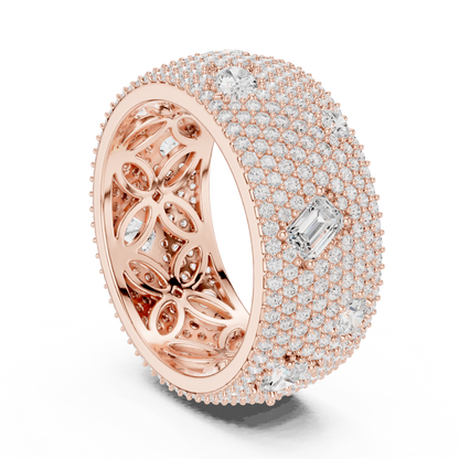 3.19ctw Mixed Cut Diamond Wide Honeycomb Pavé Statement Ring