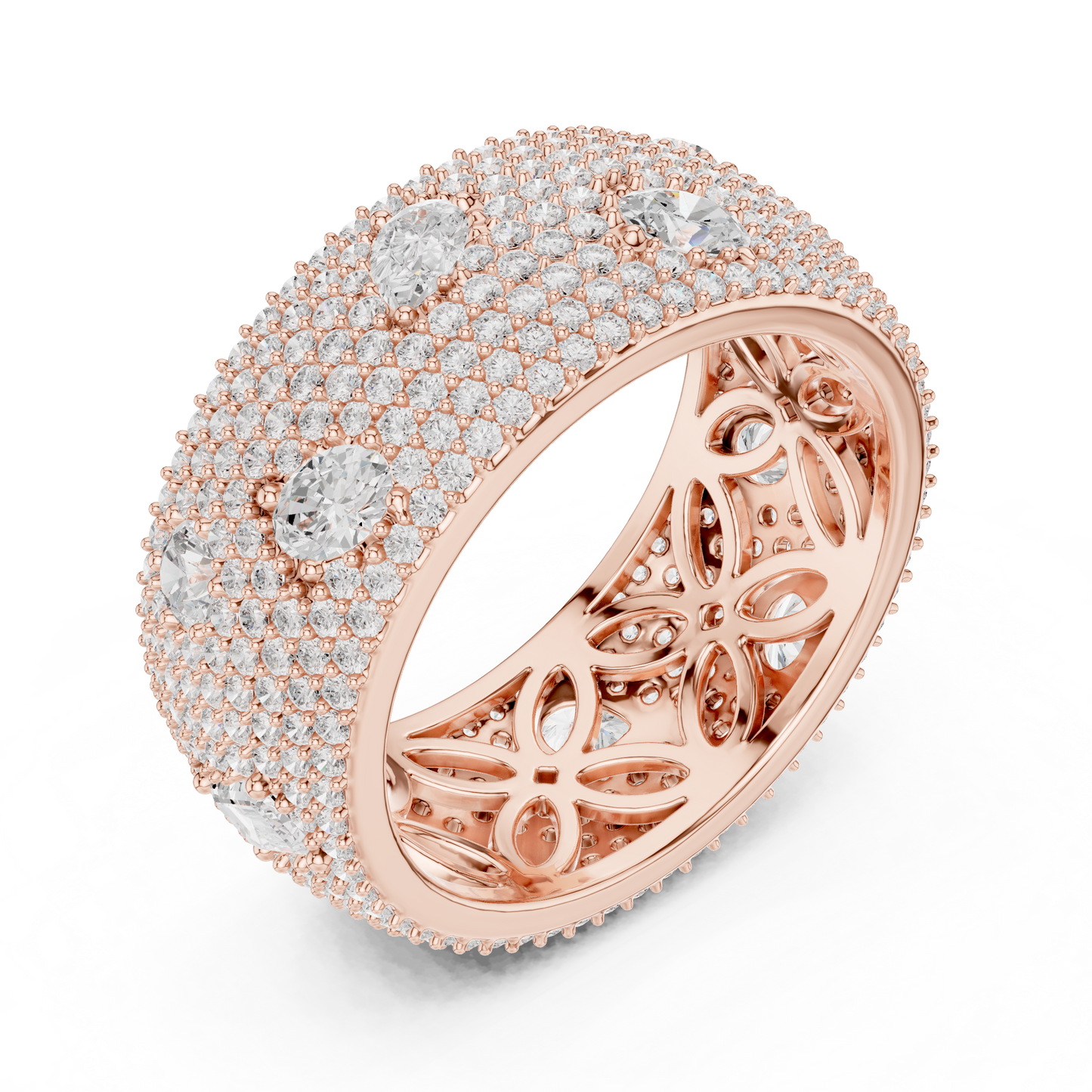 3.19ctw Mixed Cut Diamond Wide Honeycomb Pavé Statement Ring