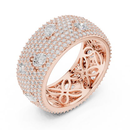 3.19ctw Mixed Cut Diamond Wide Honeycomb Pavé Statement Ring