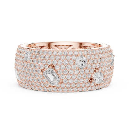 3.19ctw Mixed Cut Diamond Wide Honeycomb Pavé Statement Ring