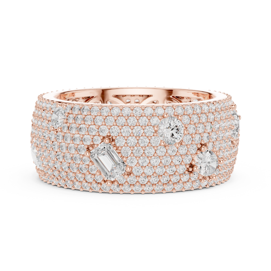 3.19 Carat Mixed Cut Diamond Wide Honeycomb Pavé Statement Ring