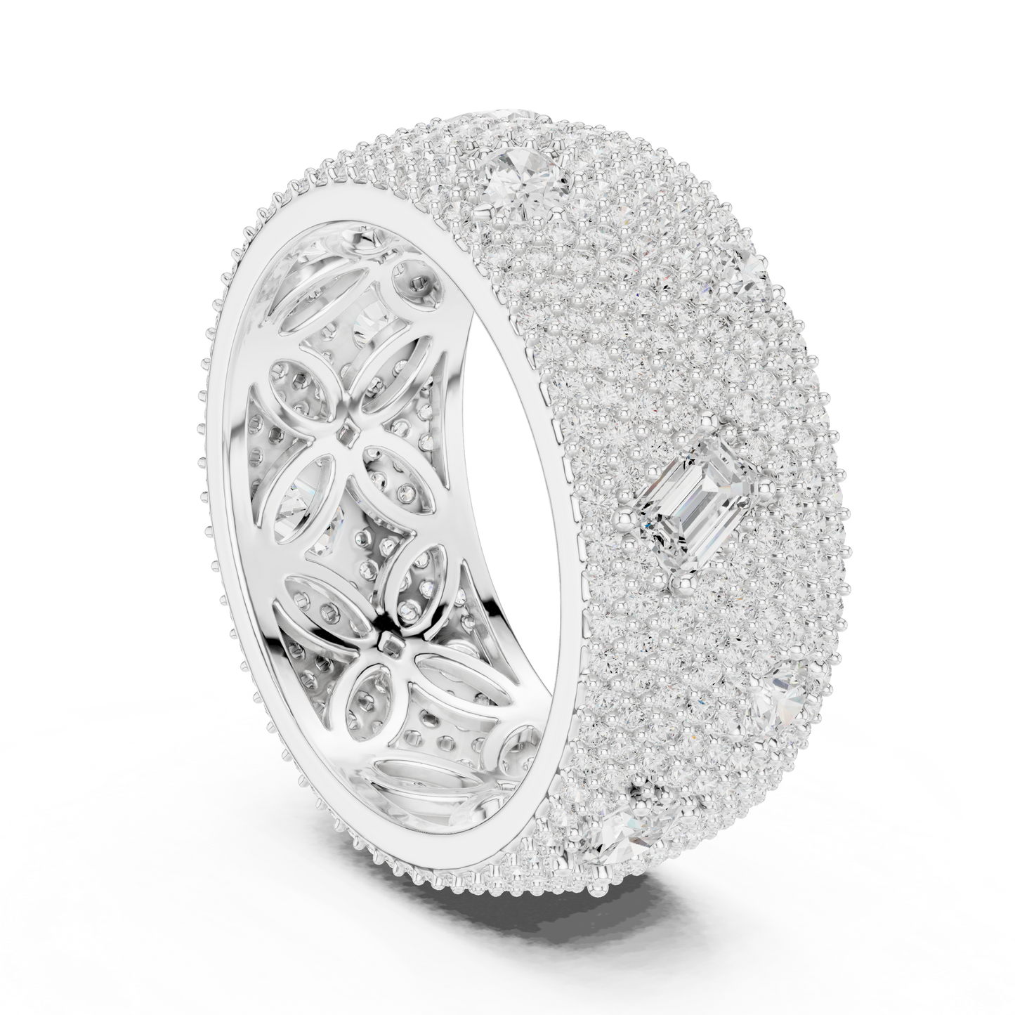 3.19ctw Mixed Cut Diamond Wide Honeycomb Pavé Statement Ring
