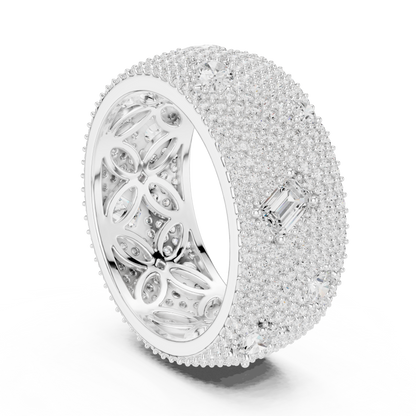 3.19ctw Mixed Cut Diamond Wide Honeycomb Pavé Statement Ring