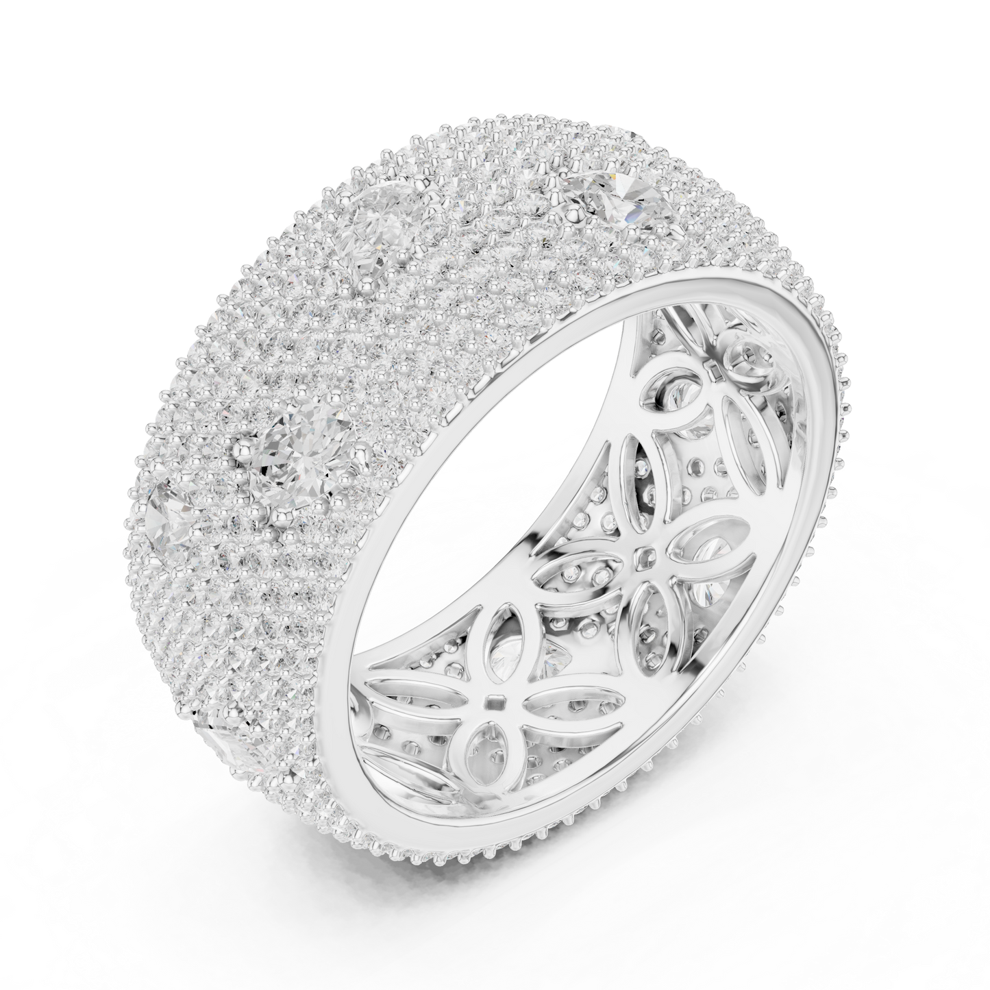 3.19ctw Mixed Cut Diamond Wide Honeycomb Pavé Statement Ring