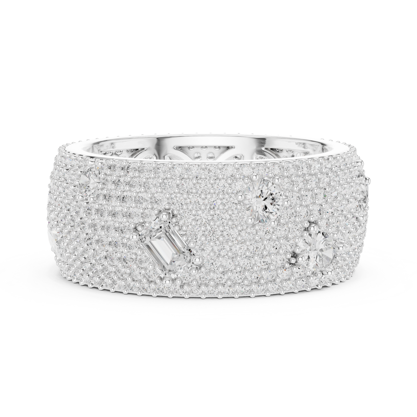 3.19ctw Mixed Cut Diamond Wide Honeycomb Pavé Statement Ring