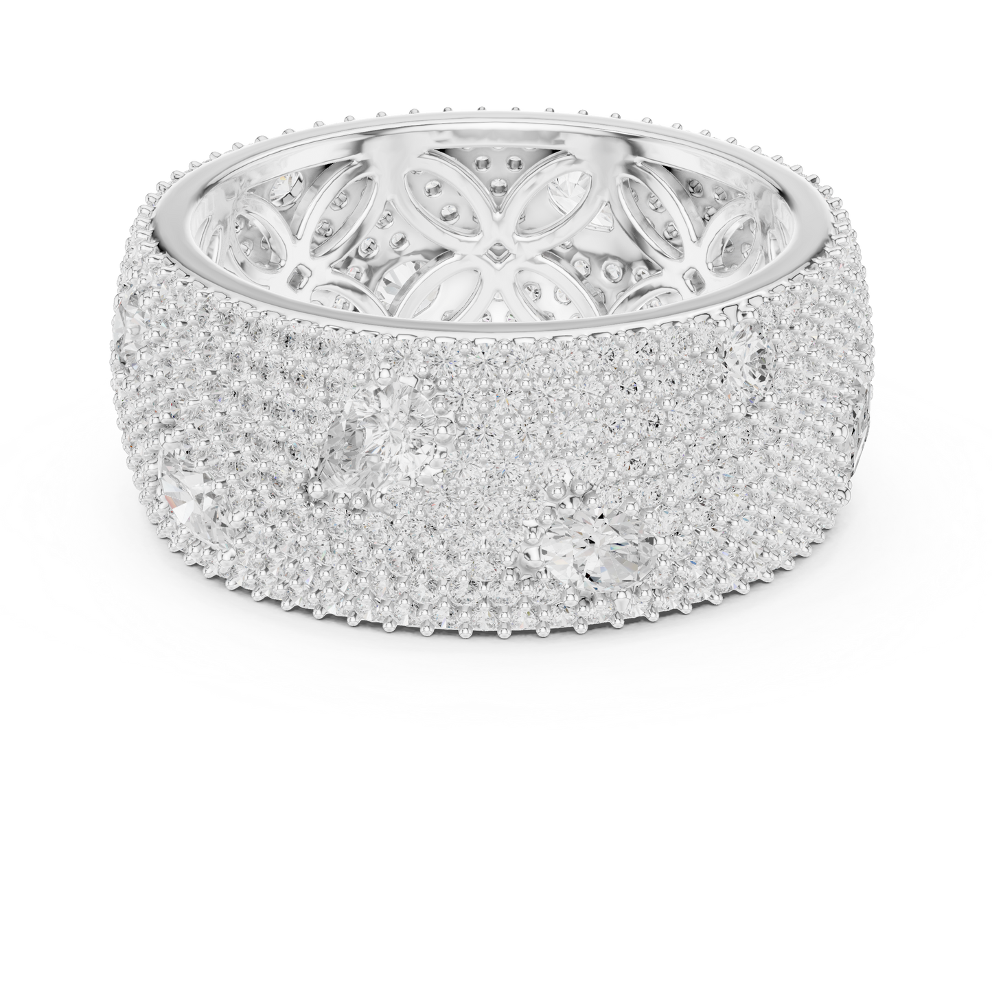 3.19ctw Mixed Cut Diamond Wide Honeycomb Pavé Statement Ring