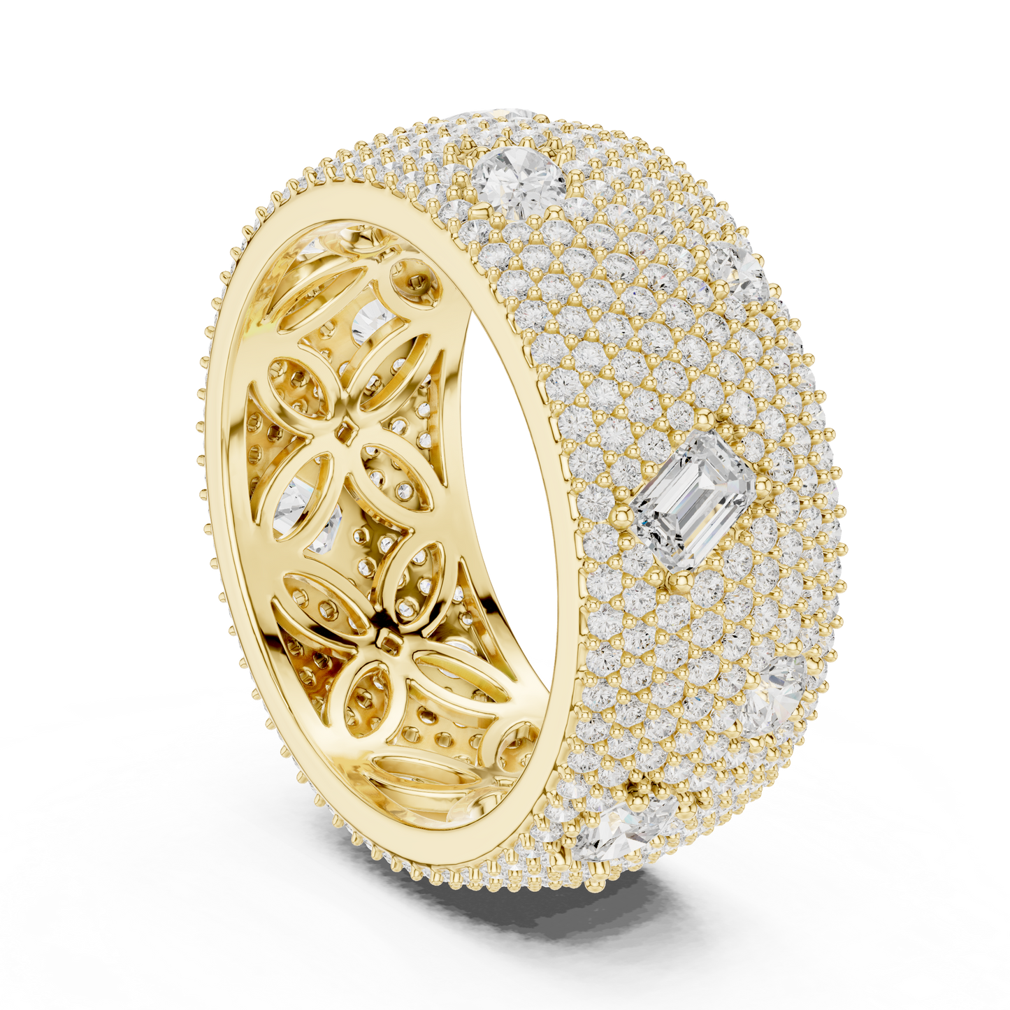 3.19ctw Mixed Cut Diamond Wide Honeycomb Pavé Statement Ring