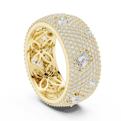 3.19ctw Mixed Cut Diamond Wide Honeycomb Pavé Statement Ring