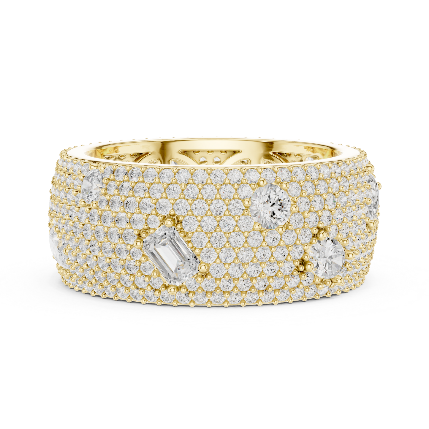 3.19ctw Mixed Cut Diamond Wide Honeycomb Pavé Statement Ring