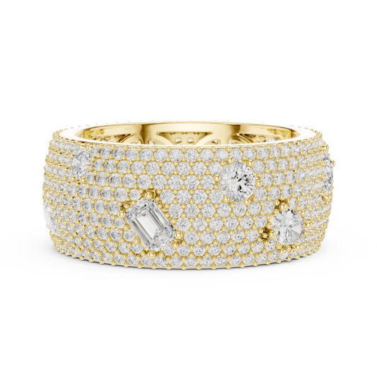 3.19 Carat Mixed Cut Diamond Wide Honeycomb Pavé Statement Ring