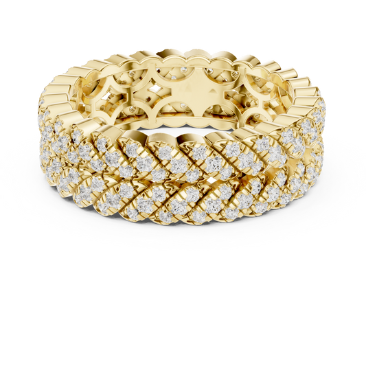 1.01 Carat Round Diamond Woven Braided Link Ring - Solid Gold