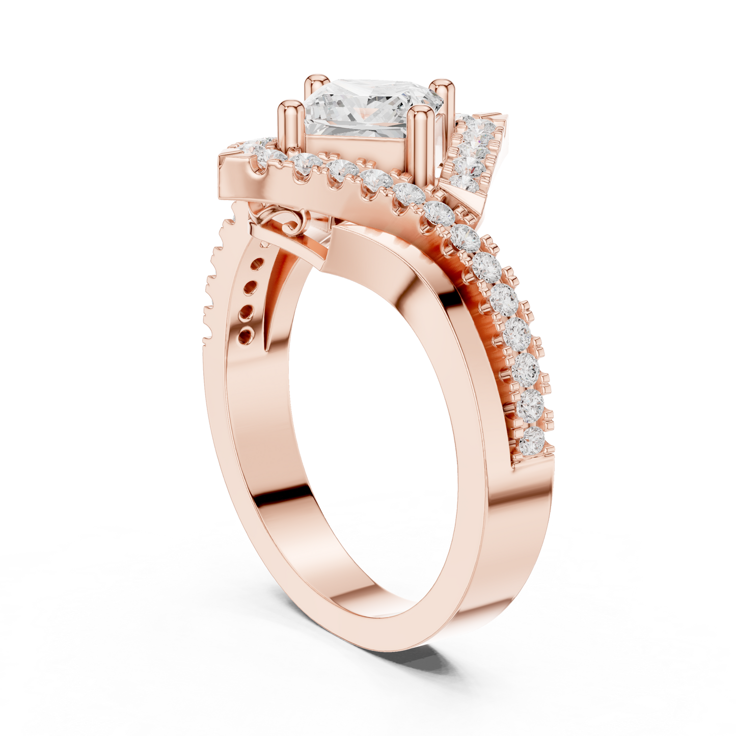 1.36ctw Princess Cut Diamond Kite Shape Halo Bypass Ring - Solid Gold
