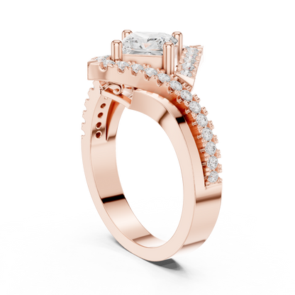 1.36ctw Princess Cut Diamond Kite Shape Halo Bypass Ring - Solid Gold