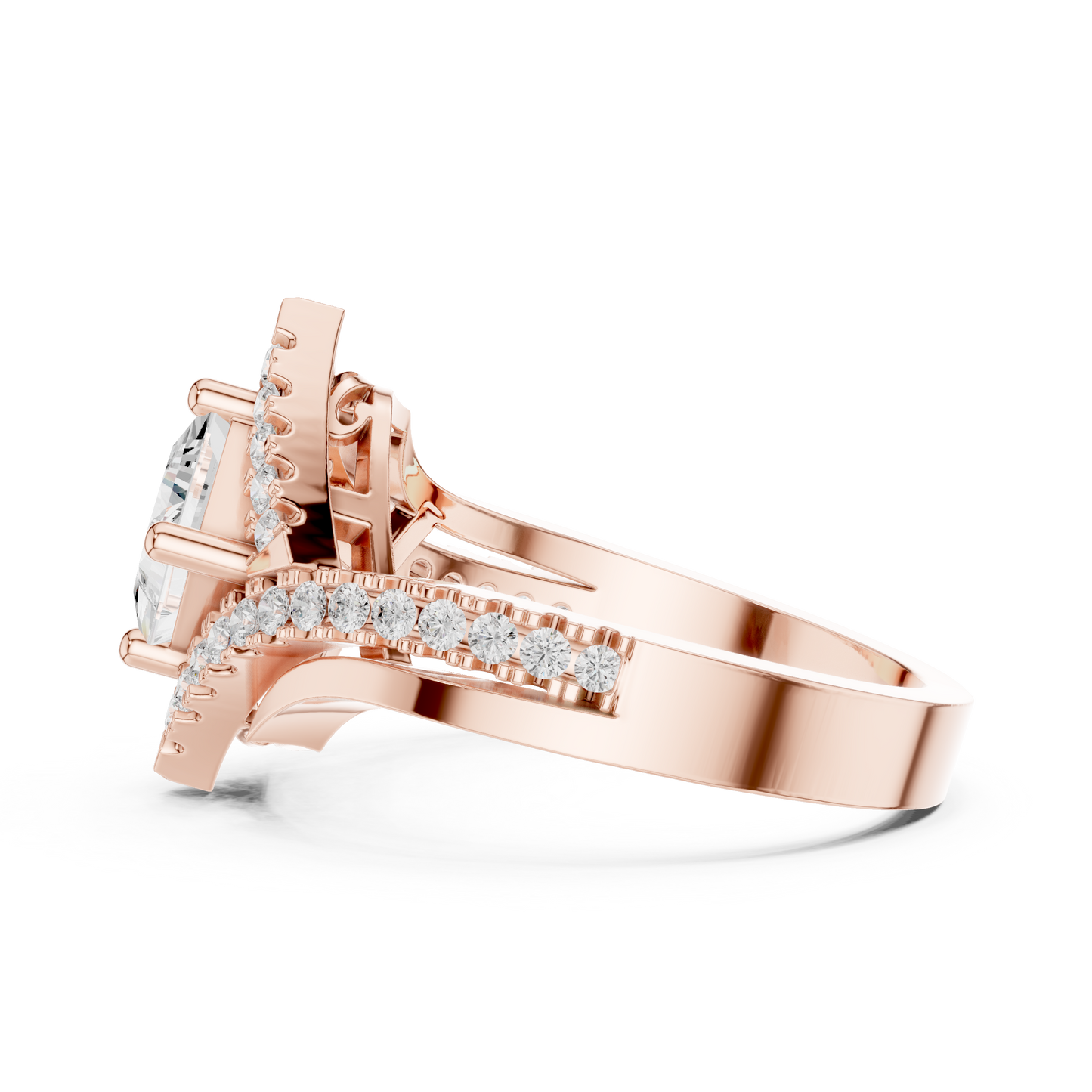 1.36ctw Princess Cut Diamond Kite Shape Halo Bypass Ring - Solid Gold