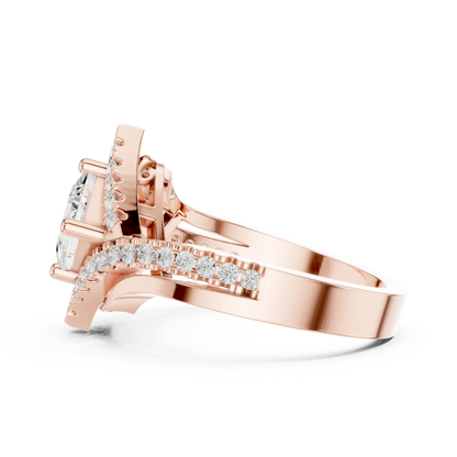 1.36ctw Princess Cut Diamond Kite Shape Halo Bypass Ring - Solid Gold