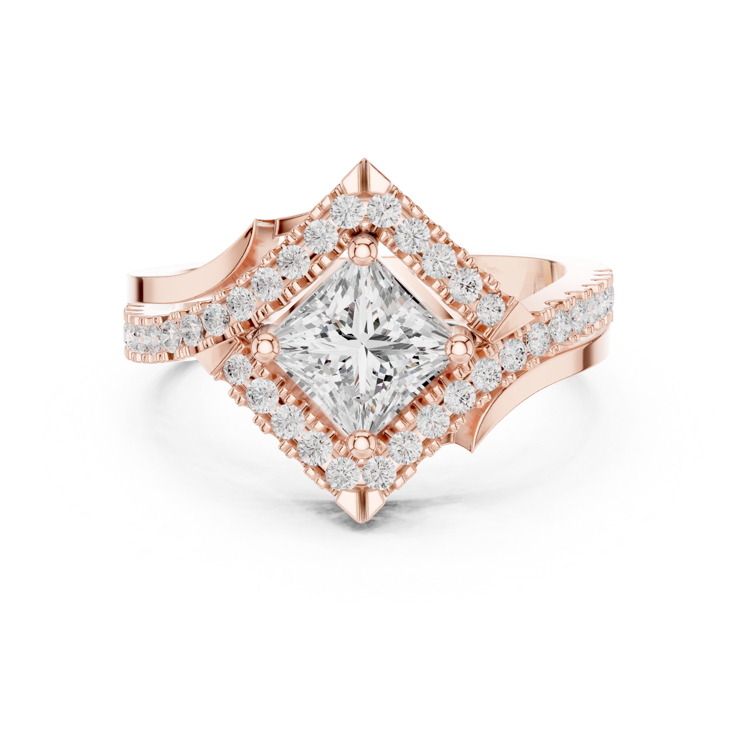 1.36ctw Princess Cut Diamond Kite Shape Halo Bypass Ring - Solid Gold