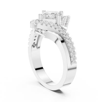 1.36ctw Princess Cut Diamond Kite Shape Halo Bypass Ring - Solid Gold