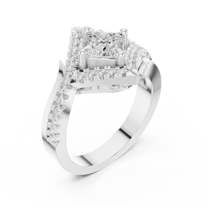 1.36ctw Princess Cut Diamond Kite Shape Halo Bypass Ring - Solid Gold