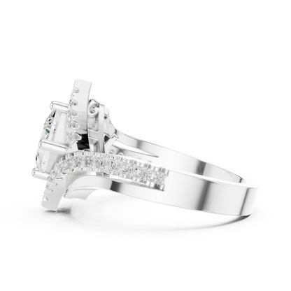 1.36ctw Princess Cut Diamond Kite Shape Halo Bypass Ring - Solid Gold