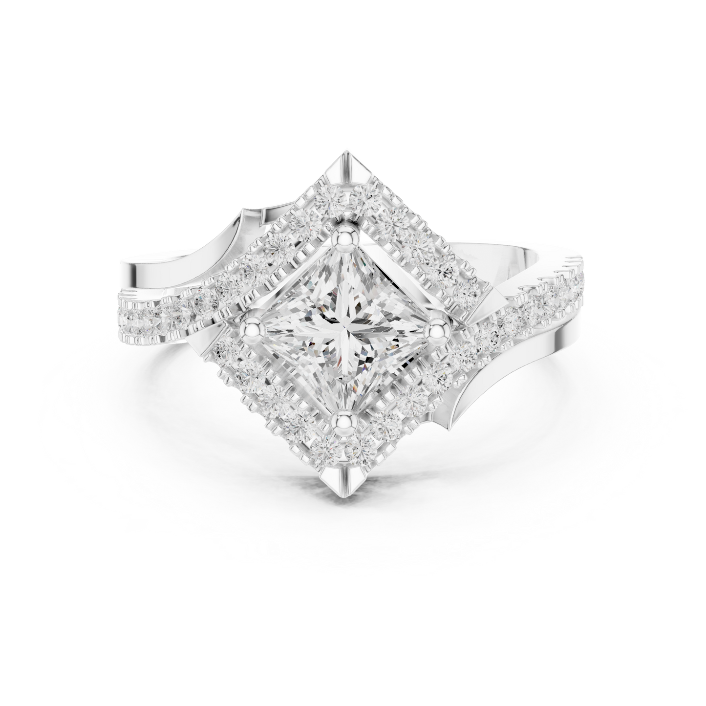1.36ctw Princess Cut Diamond Kite Shape Halo Bypass Ring - Solid Gold