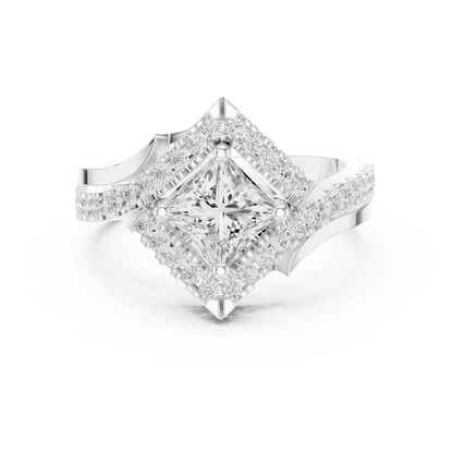 1.36ctw Princess Cut Diamond Kite Shape Halo Bypass Ring - Solid Gold