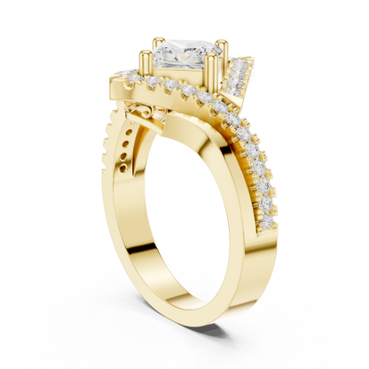 1.36ctw Princess Cut Diamond Kite Shape Halo Bypass Ring - Solid Gold