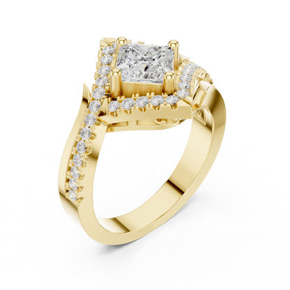 1.36ctw Princess Cut Diamond Kite Shape Halo Bypass Ring - Solid Gold