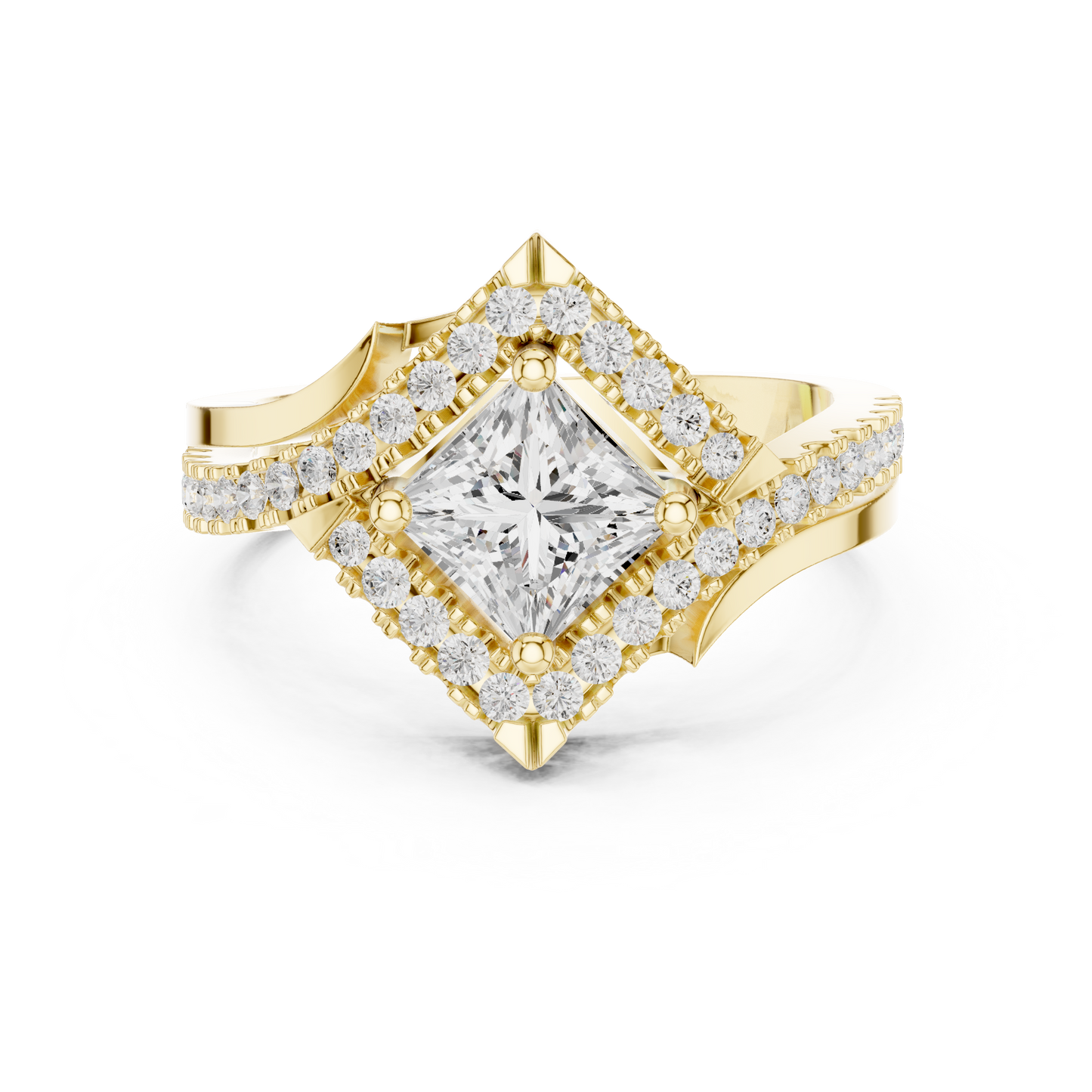 1.36ctw Princess Cut Diamond Kite Shape Halo Bypass Ring - Solid Gold