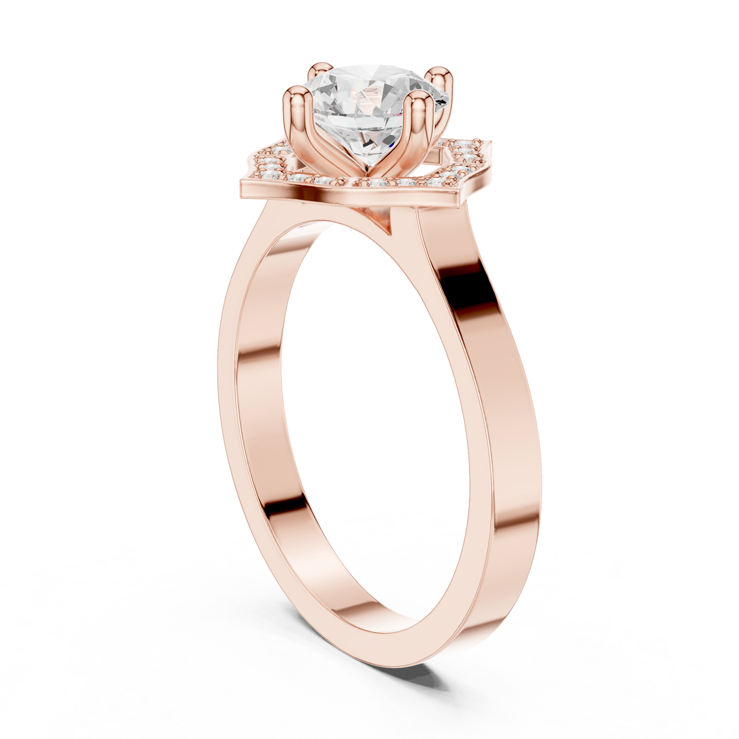 0.97ctw Round Diamond Kite Shape Halo Ring Plain Band - Solid Gold