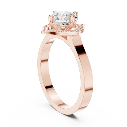 0.97ctw Round Diamond Kite Shape Halo Ring Plain Band - Solid Gold