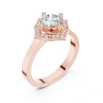 0.97ctw Round Diamond Kite Shape Halo Ring Plain Band - Solid Gold