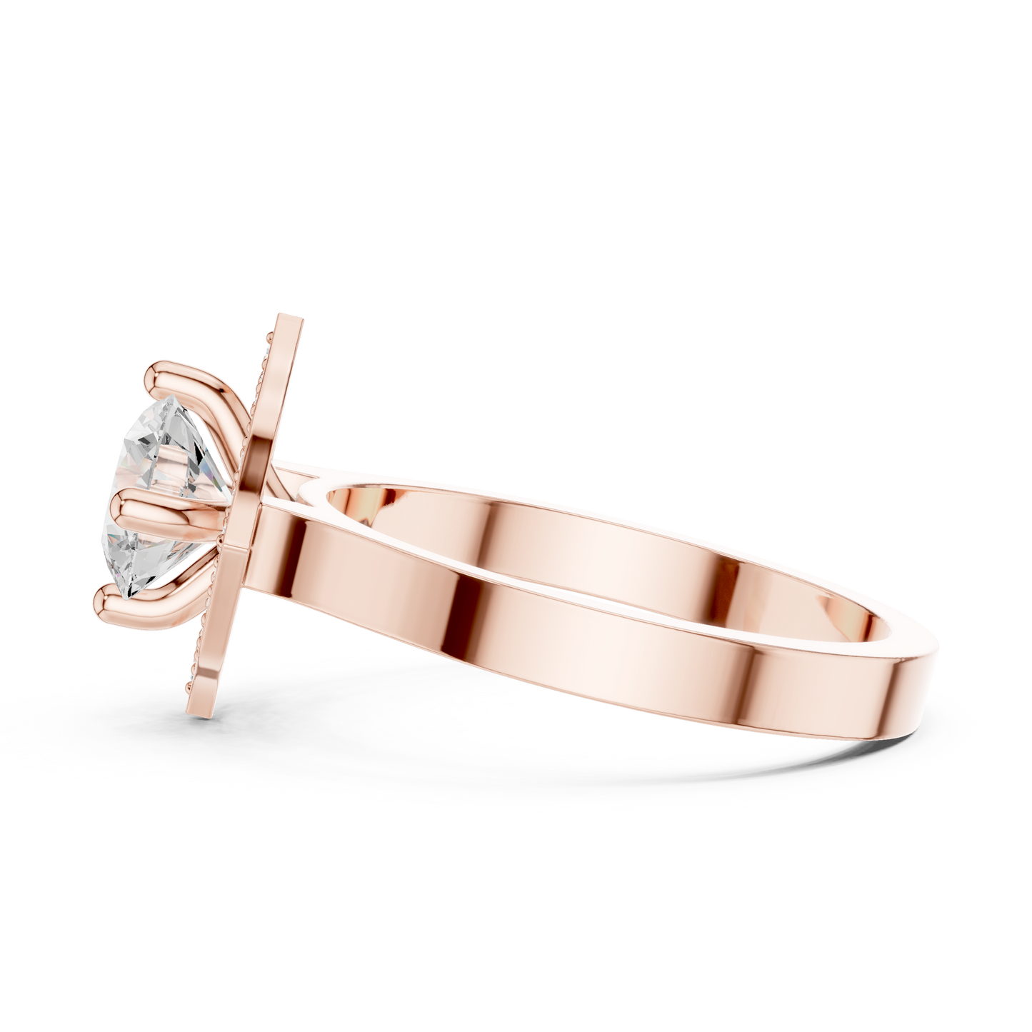 0.97ctw Round Diamond Kite Shape Halo Ring Plain Band - Solid Gold