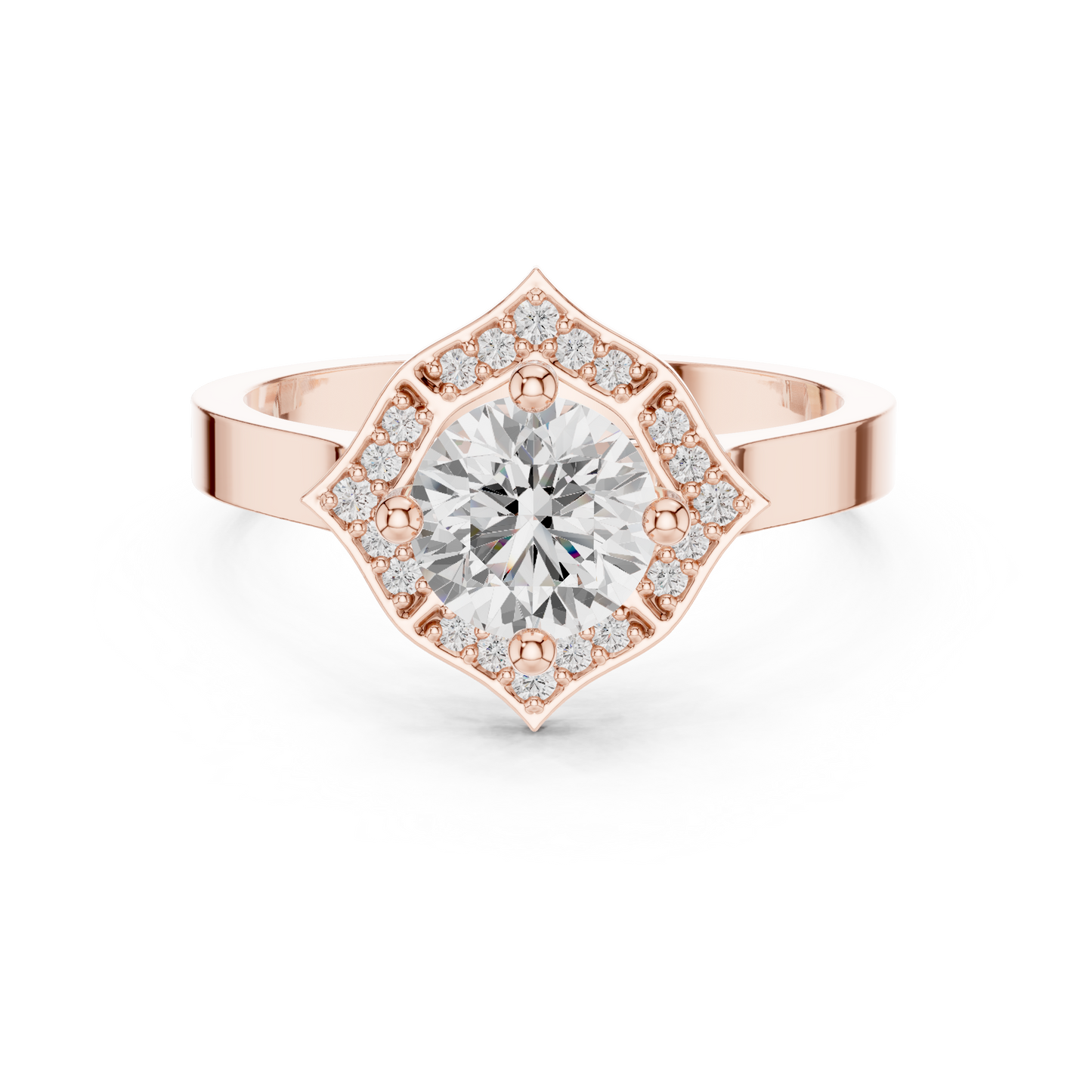 0.97ctw Round Diamond Kite Shape Halo Ring Plain Band - Solid Gold