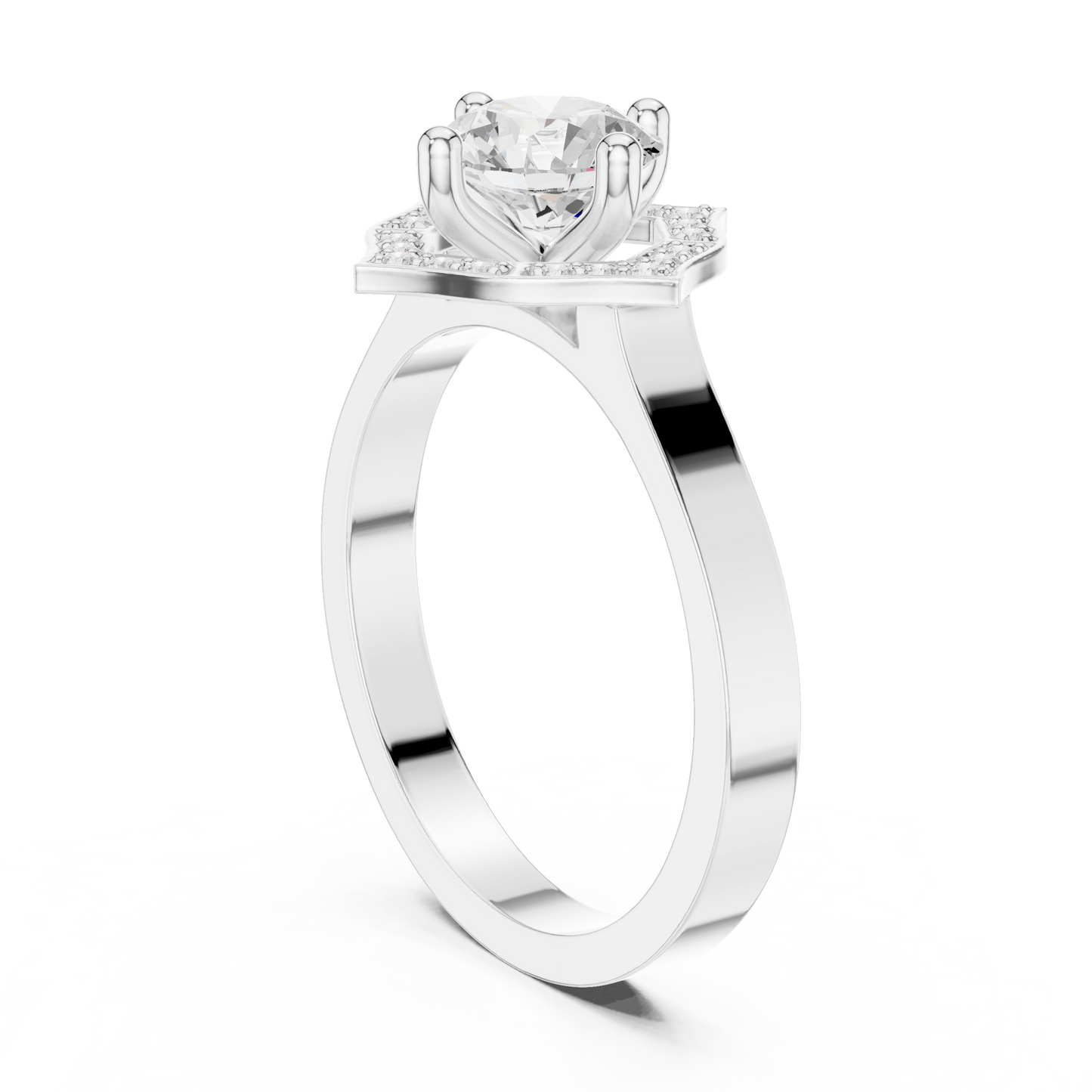 0.97ctw Round Diamond Kite Shape Halo Ring Plain Band - Solid Gold