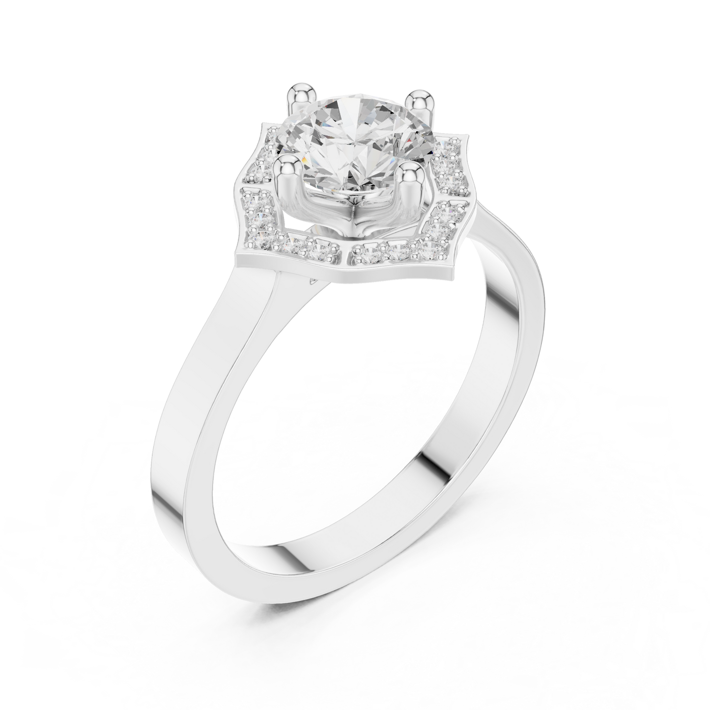 0.97ctw Round Diamond Kite Shape Halo Ring Plain Band - Solid Gold