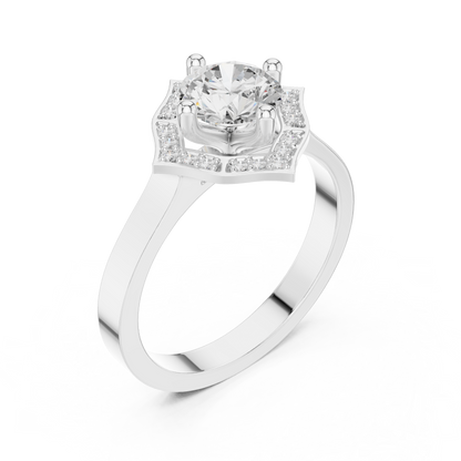 0.97ctw Round Diamond Kite Shape Halo Ring Plain Band - Solid Gold