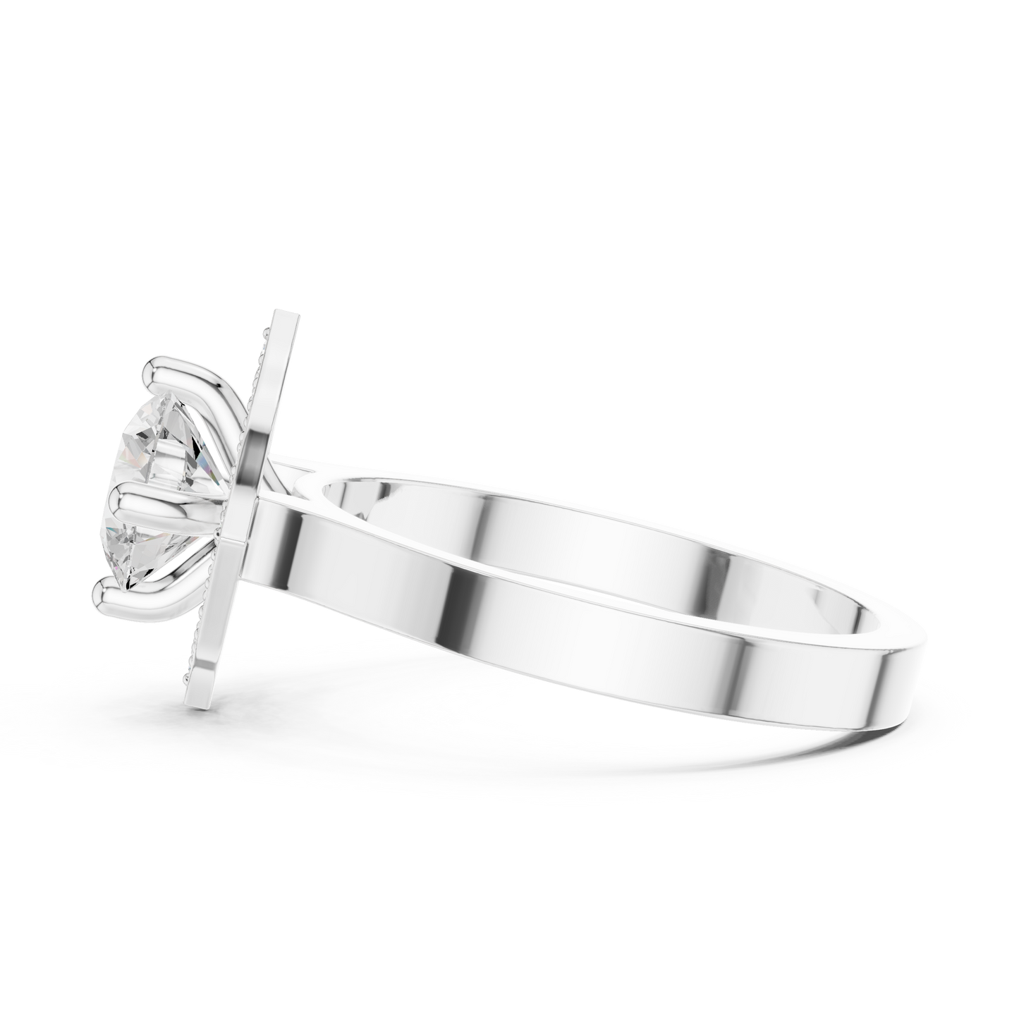 0.97ctw Round Diamond Kite Shape Halo Ring Plain Band - Solid Gold
