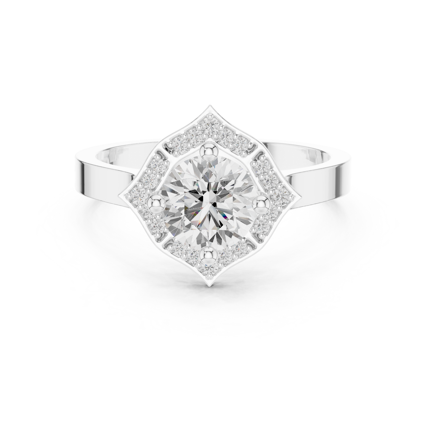 0.97ctw Round Diamond Kite Shape Halo Ring Plain Band - Solid Gold