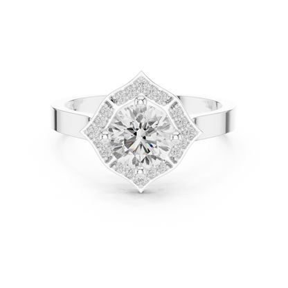 0.97ctw Round Diamond Kite Shape Halo Ring Plain Band - Solid Gold
