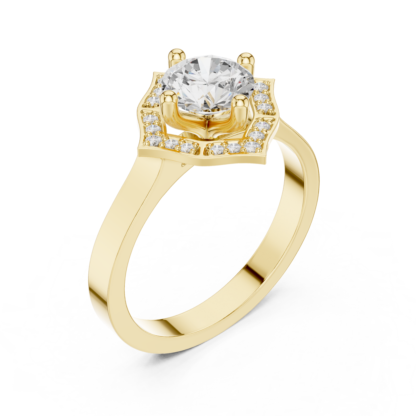 0.97ctw Round Diamond Kite Shape Halo Ring Plain Band - Solid Gold