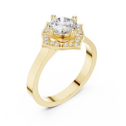 0.97ctw Round Diamond Kite Shape Halo Ring Plain Band - Solid Gold