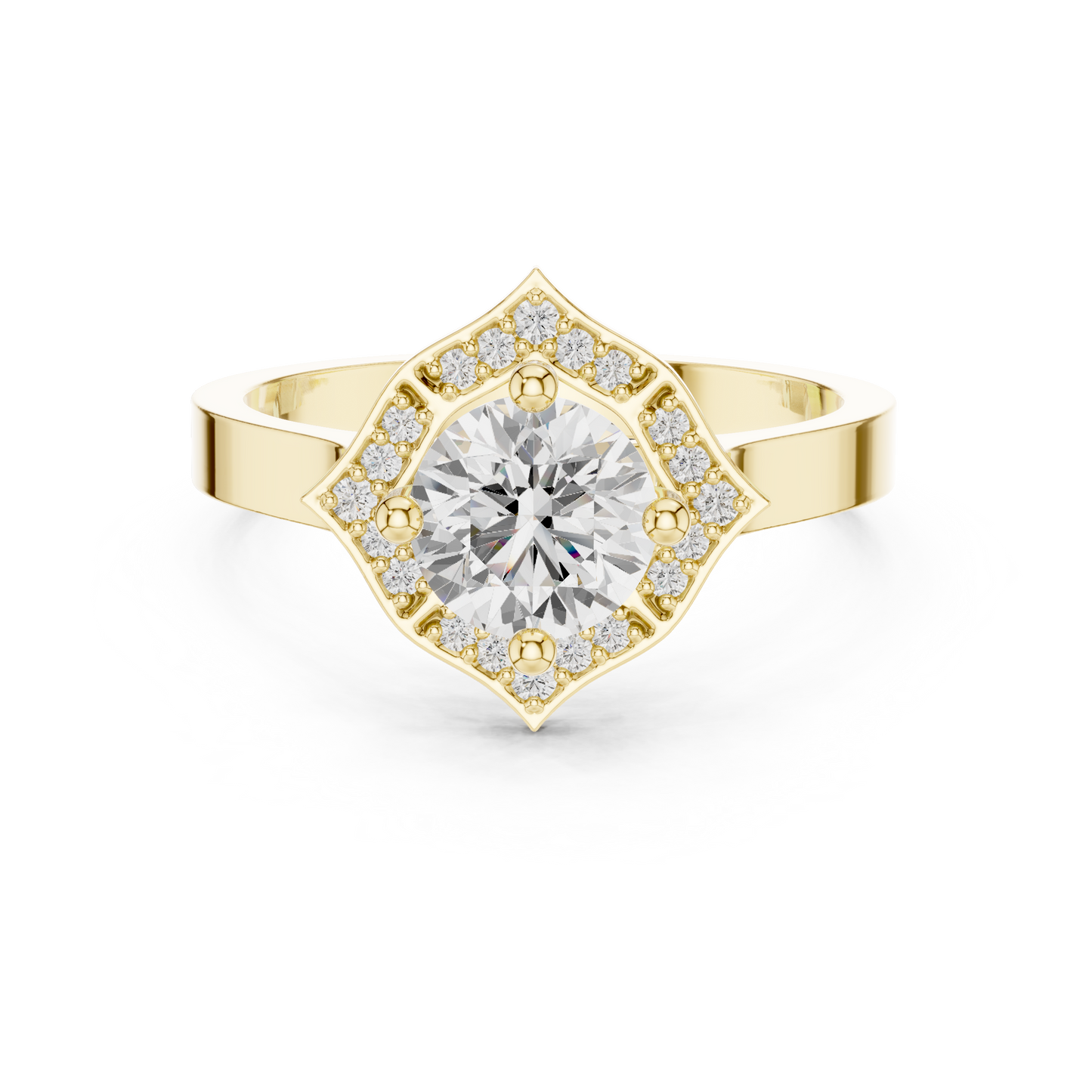 0.97ctw Round Diamond Kite Shape Halo Ring Plain Band - Solid Gold