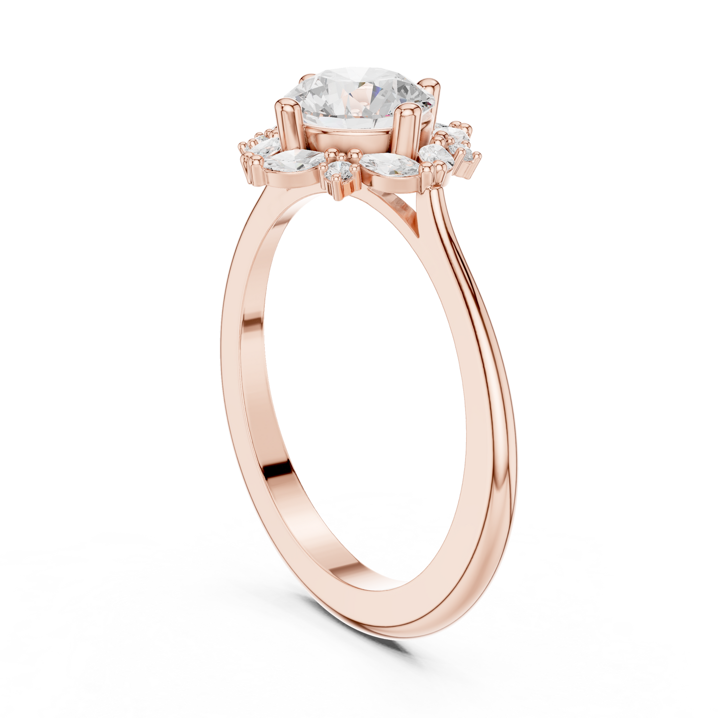 1.16ctw Round Diamond Marquise Cluster Starburst Halo Ring - Solid Gold