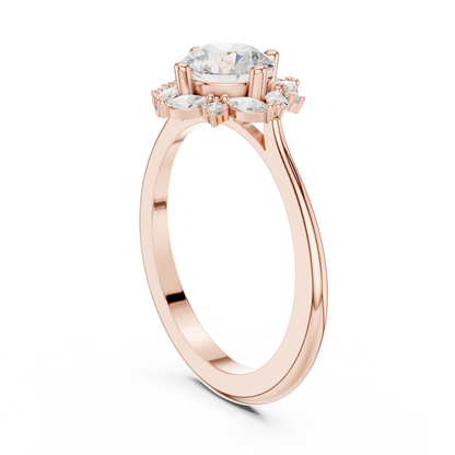 1.16ctw Round Diamond Marquise Cluster Starburst Halo Ring - Solid Gold